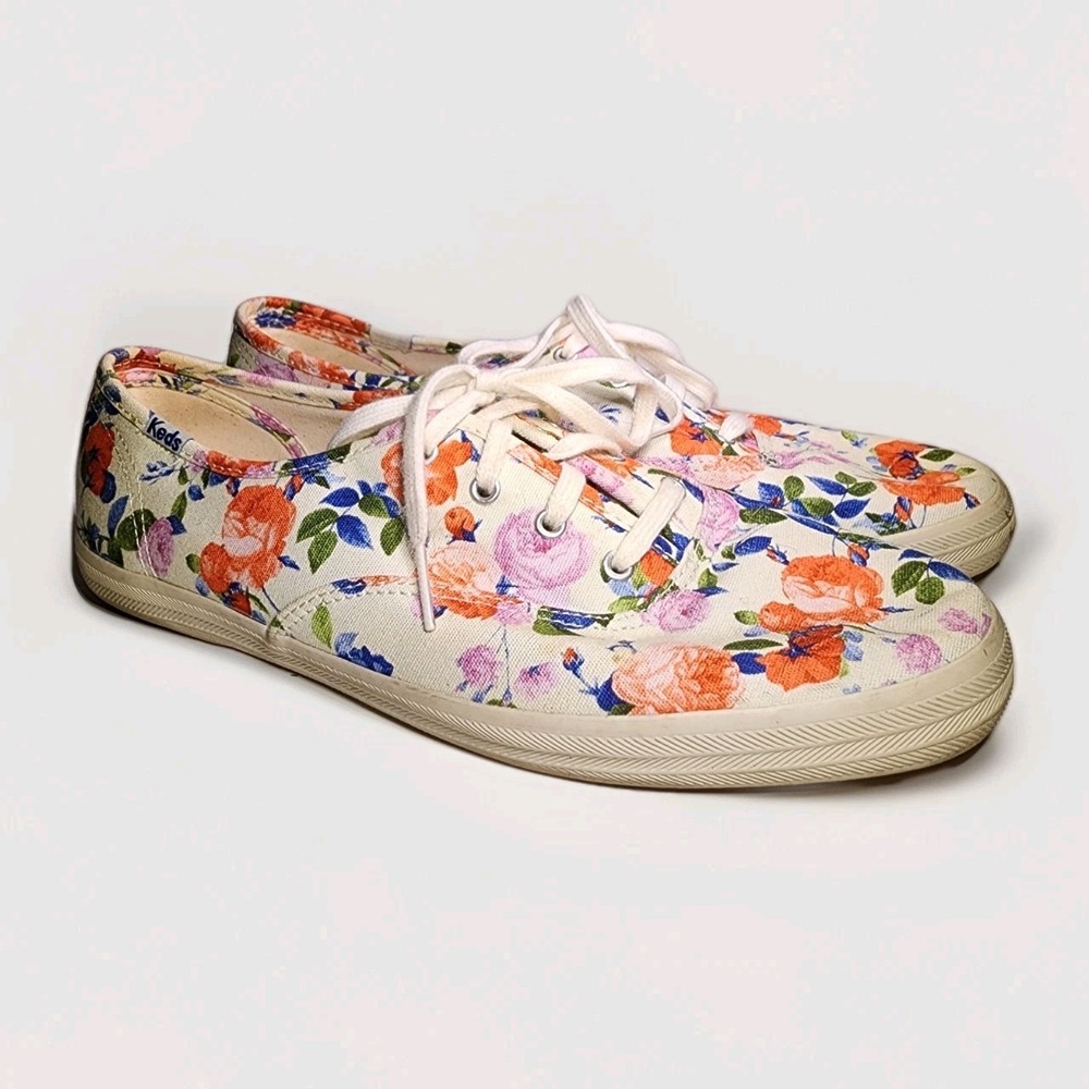 Keds Womens Floral Canvas Tennis Shoes Sneakers White Green Pink Orange Size 9.5